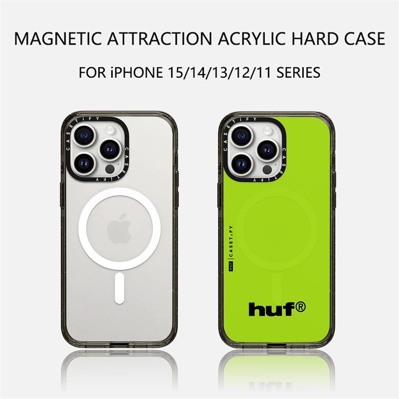 Casetify X HUF เคสโทรศัพท์มือถืออะคริลิค TPU แบบแข็ง ขอบสีดํา สีเขียว พร้อมกล่อง สําหรับ Apple IPhone 11 12 13 14 15 Pro Max
