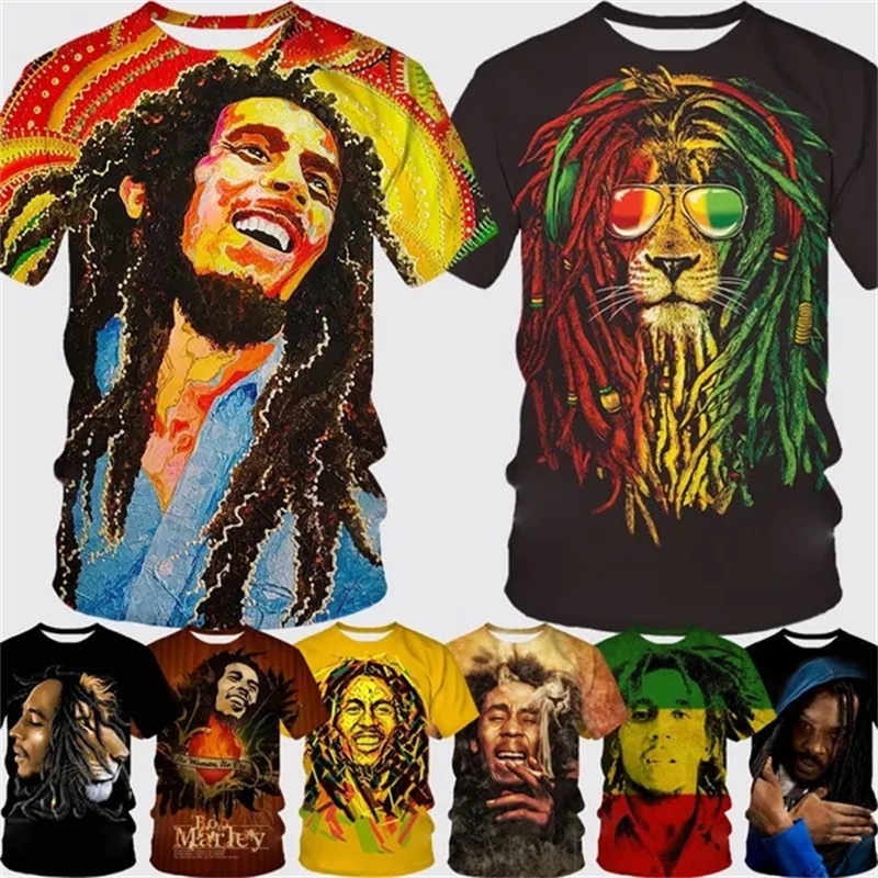 ใหม่ เสื้อยืดแขนสั้น พิมพ์ลาย Bob Marley Reggae Rasta 3 มิติ สไตล์ฮิปฮอป แฟชั่นฤดูร้อน สําหรับผู้ชาย และผู้หญิง