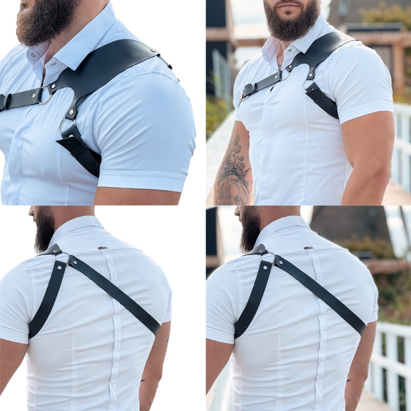 Camp Mens Faux Leather One Shoulder Body Harness ปรับสายรัดหน้าอกเข็มขัด