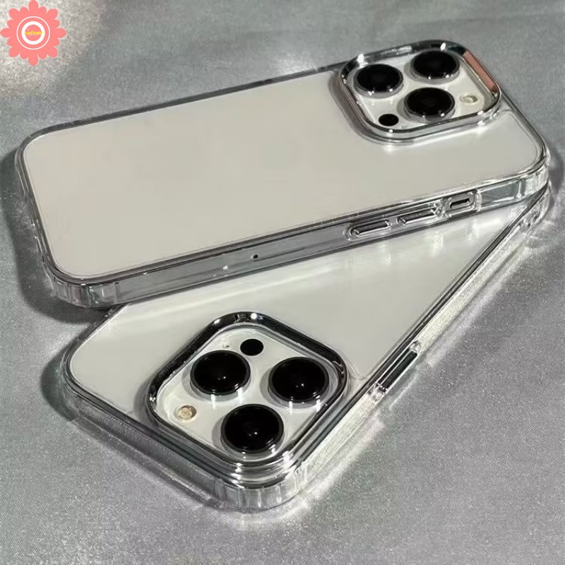 หรูหราชุบปุ่มสแควร์ขอบกรณี iPhone สําหรับ iPhone 11 17 16 13 12 15 14 Pro Max Air XR 7 8 6 6s Plus X XS MAX ปลอก TPU กันกระแทกซิลิโคนนุ่มกรณี