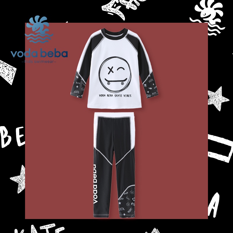 VODA BEBA สุดเท่ห์ ชุดว่ายน้ำเด็กผู้ชาย ชุดว่ายน้ำเด็ก เสื้อแขนยาว+ กางเกงขายาว รุ่น