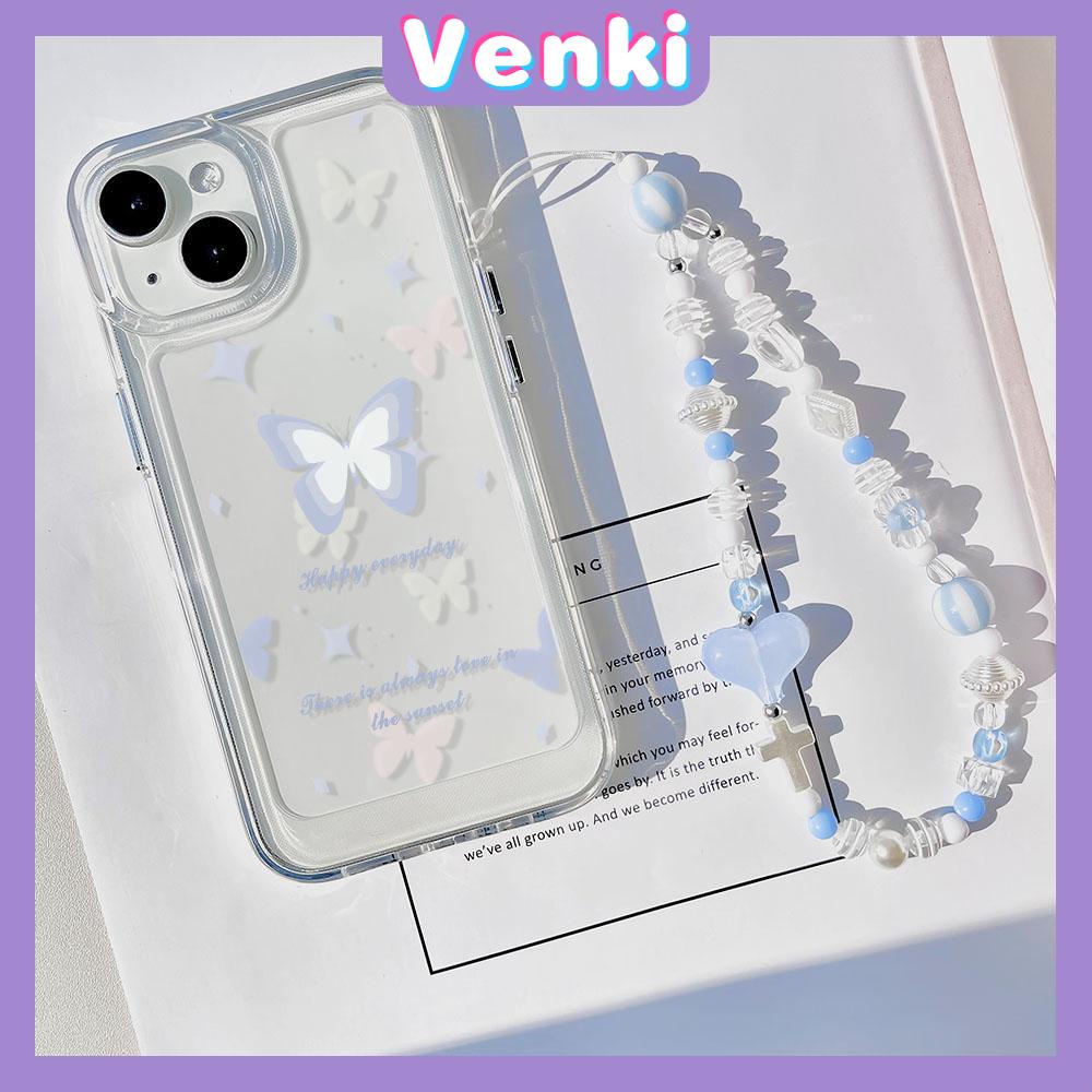 VENKI - เข้ากันได้สำหรับ 15 เคสไอโฟน11 เคส iphone 11 เคสใสเคส TPU Soft สร้อยข้อมือปุ่มชุบด้วยไฟฟ้าผีเสื้อสีฟ้าสวยเข้ากันได้กับ iPhone 15 14 13 12 PRO MAX XR XS 7Plus 8 PLUS