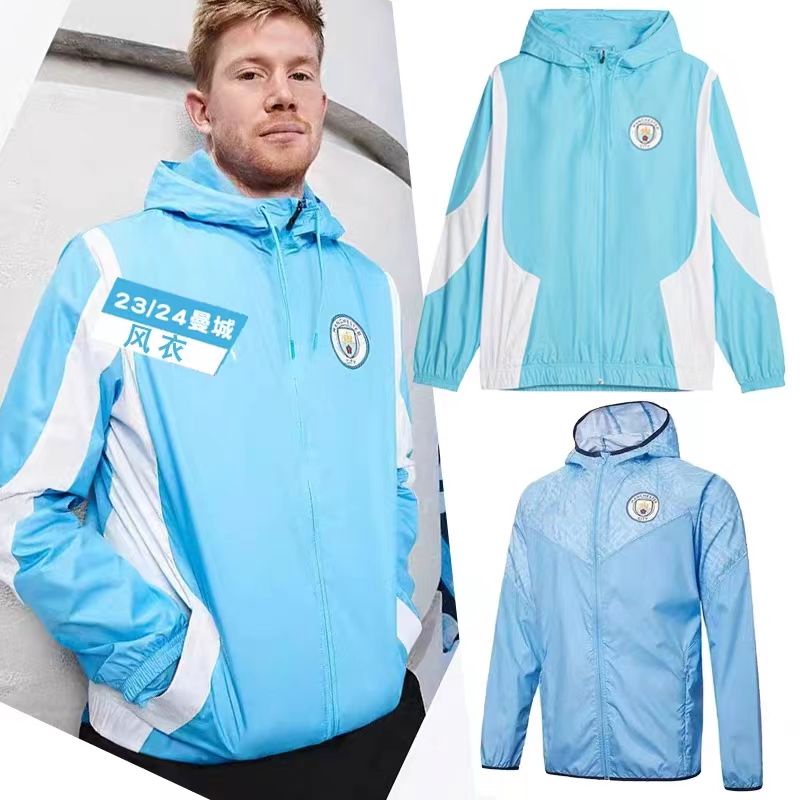 เสื้อแจ็กเก็ต เสื้อกีฬาแขนยาว มีฮู้ด ผ้าเจอร์ซีย์ แบบบาง ลายทีมฟุตบอล Mancheng Super 23-24 สไตล์อังกฤษ