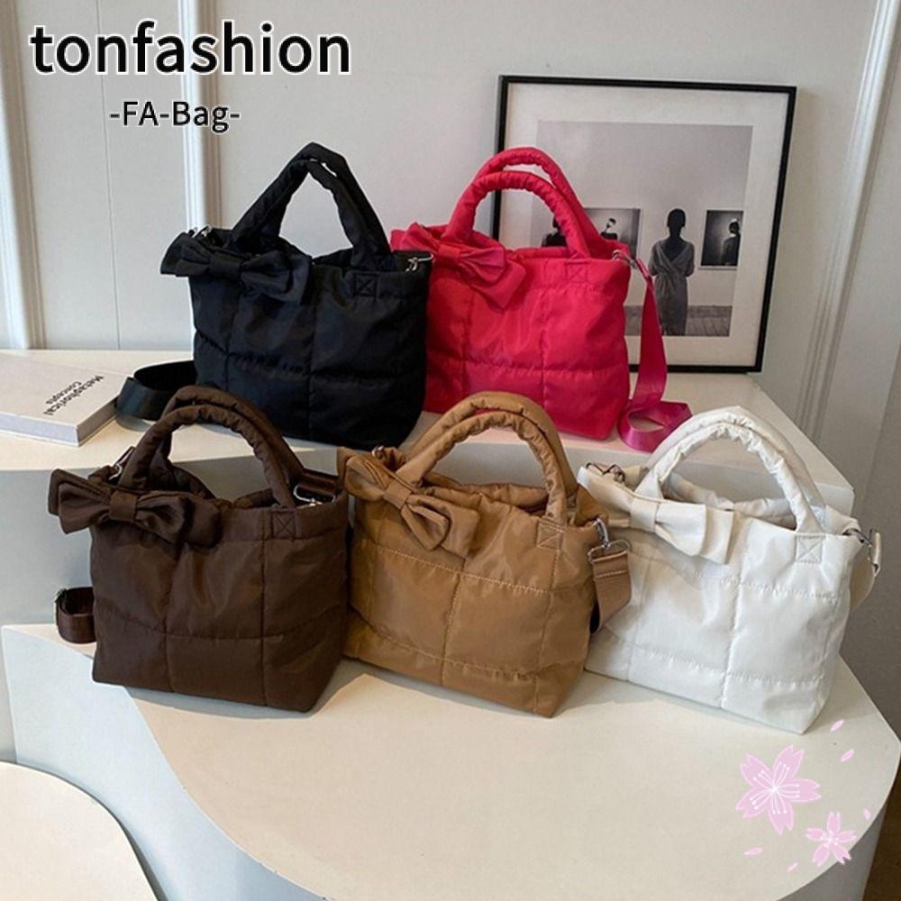 Tonfashion กระเป๋าสะพายไหล่ ผ้าฝ้าย ความจุขนาดใหญ่ สีพื้น เรียบง่าย สําหรับผู้หญิง