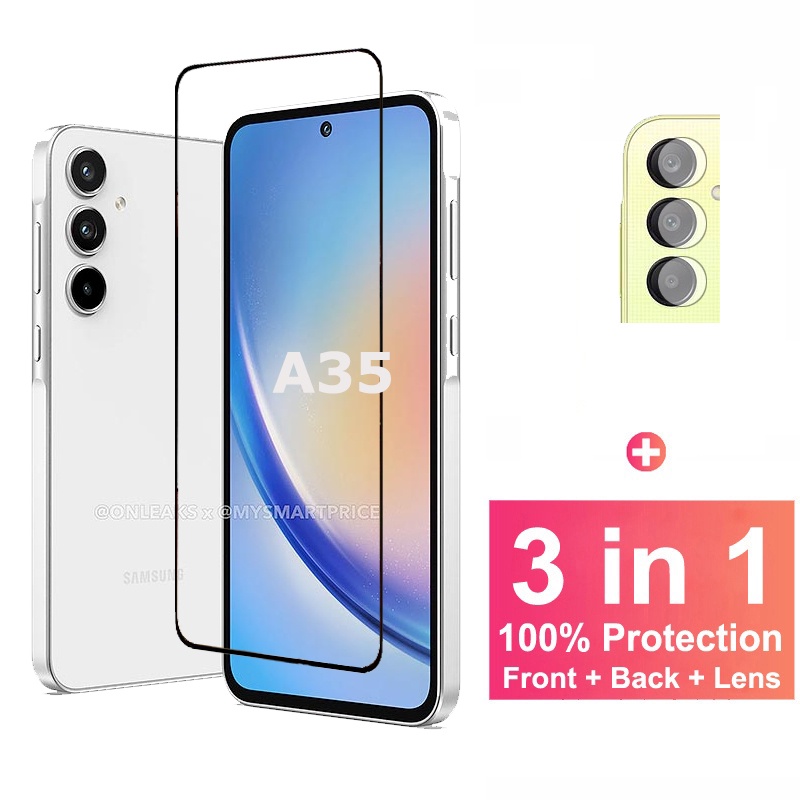 3 in 1 ฟิล์มกระจก Samsung A35 กระจกนิรภัย HD ป้องกันหน้าจอ สำหรับ ฟิล์ม Samsung Galaxy A35 A25 A15 A