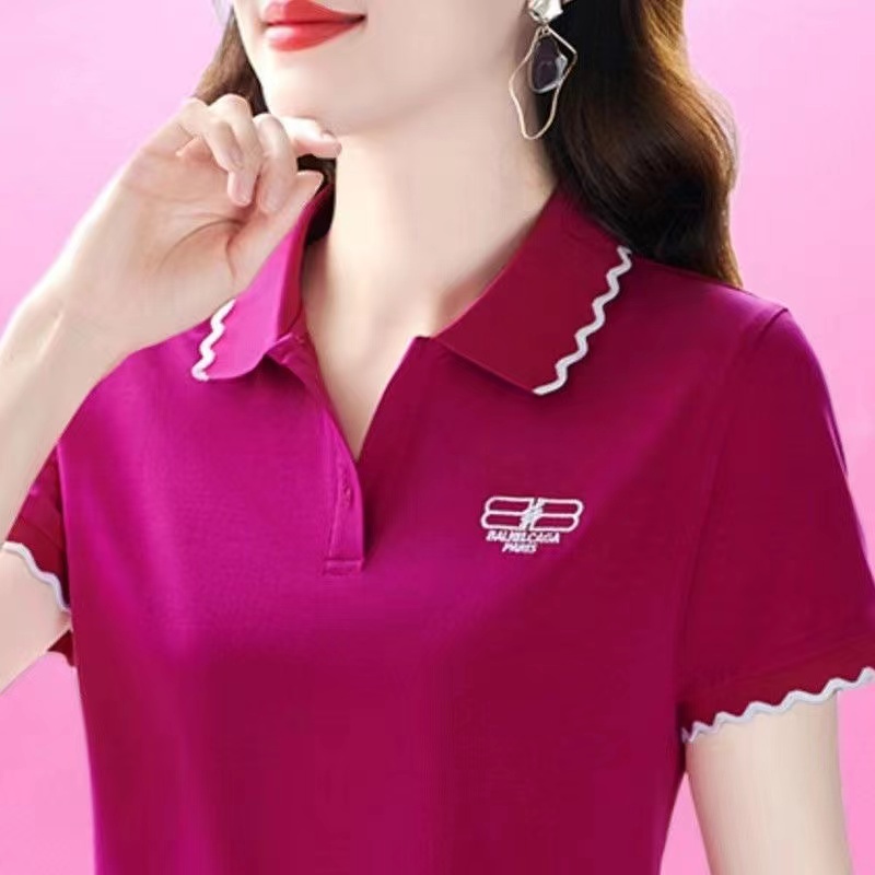 เสื้อยืดแขนสั้น คอปกโปโล แฟชั่นฤดูร้อน สําหรับผู้หญิงวัยกลางคน 2023