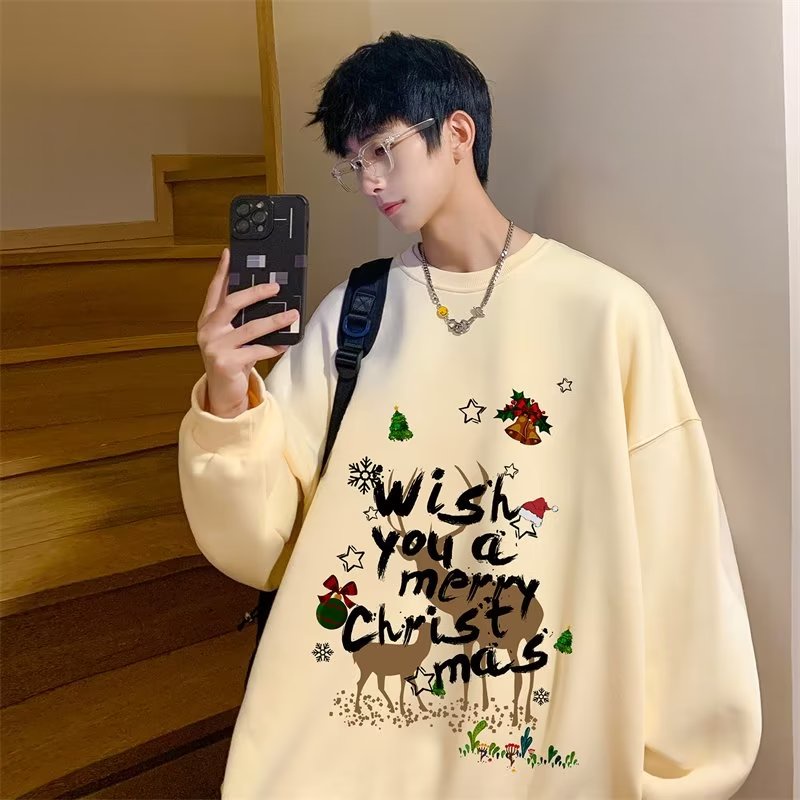 🔥พร้อมส่ง🔥M-8XLผู้ชาย กำมะหยี่ คอกลม หลวม Merry Christmas เสื้อกันหนาว สวย ใช้ได้อยู่ สีสวย ข้างในผ้าสำลี