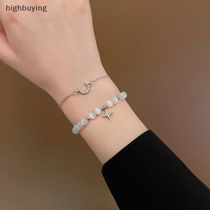 [highbuying] สวยหรู สีชมพู สร้อยข้อมือ สําหรับผู้หญิง น่ารัก ดาว ดวงจันทร์ สร้อยข้อมือ โซ่โลหะ ลูกปัด สร้อยข้อมือ น้องสาว แฟนสาว ของขวัญ ใหม่ พร้อมส่ง