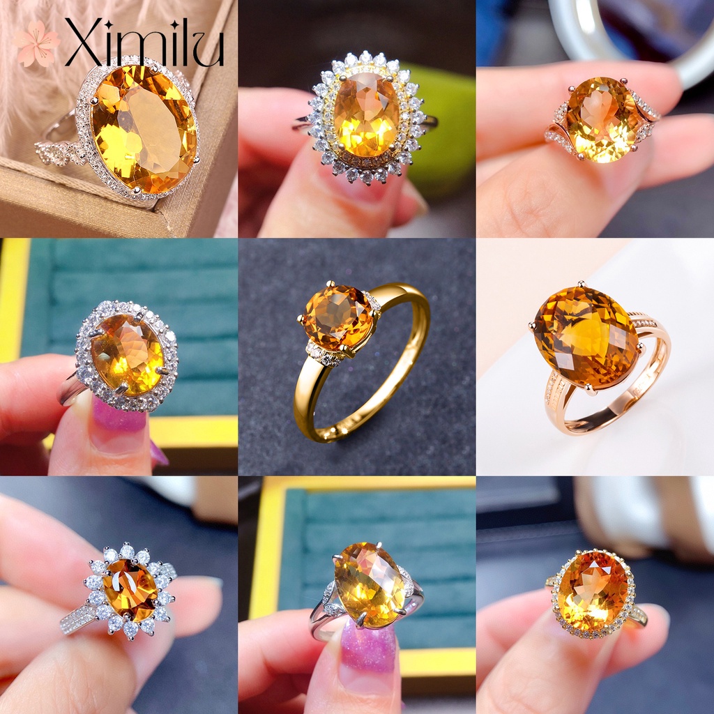 ♥ เครื่องประดับ แหวนเพชร รูปไข่ สีเหลือง แบบสร้างสรรค์ หรูหรา แบบดั้งเดิม สําหรับผู้หญิง