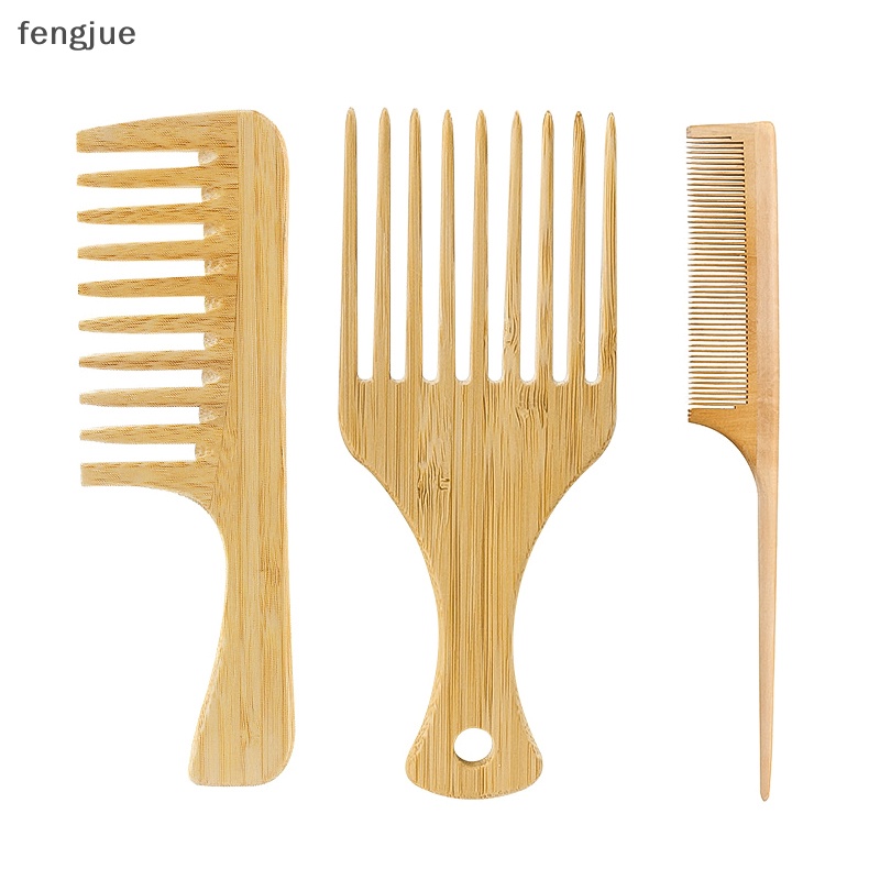 Fengjue หวีไม้ไผ่ธรรมชาติ ป้องกันไฟฟ้าสถิตย์ หวีส้อมแอฟริกา สําหรับผู้หญิง 1 ชิ้น - รูปที่ 2