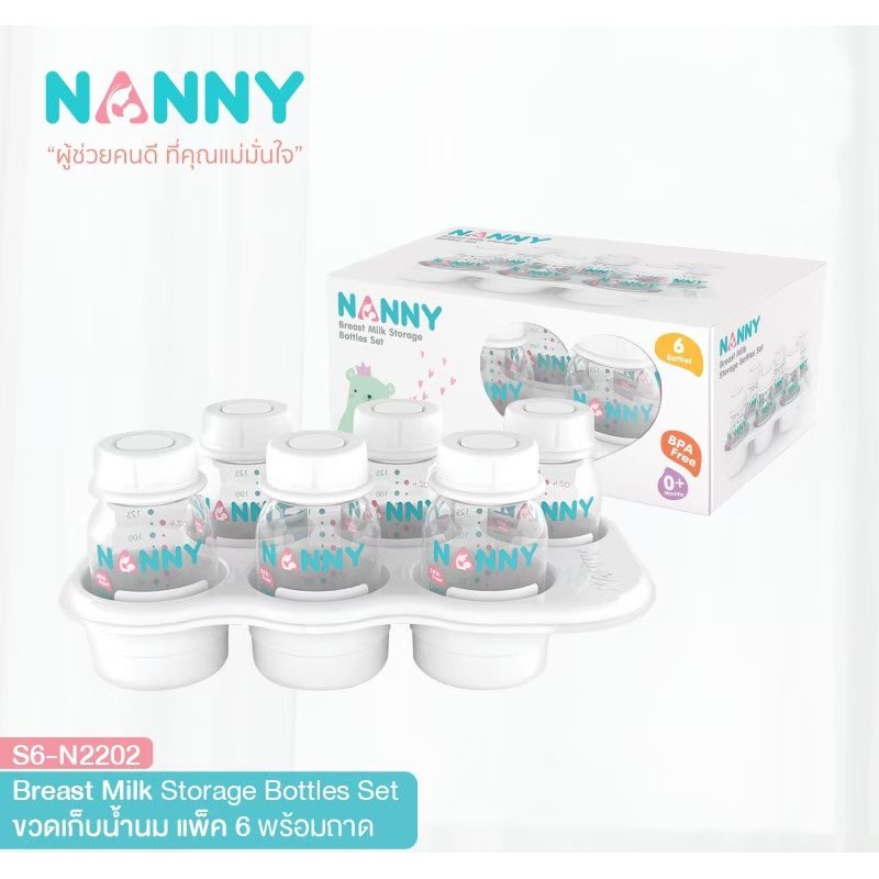 Nanny ขวดนม ชุดขวดนม ขวดเก็บน้ำนมแม่ ขนาด 4 ออนซ์ ใส่จุกนมเพิ่มได้ แพ็ค 3 และ ( 6 ขวดพร้อมถาดเก็บ )