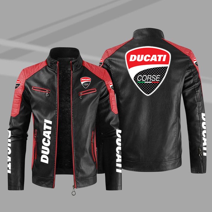 เสื้อแจ็กเก็ตหนัง กันน้ํา กันลม พิมพ์ลายโลโก้ Ducati แฟชั่นฤดูใบไม้ร่วง และฤดูหนาว สําหรับผู้ชาย