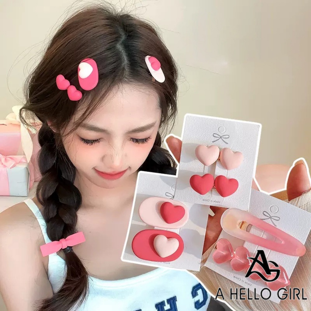 Ahellogirl مشبك شعر صغير بفيونكة وردية للغرّة — صورة 2