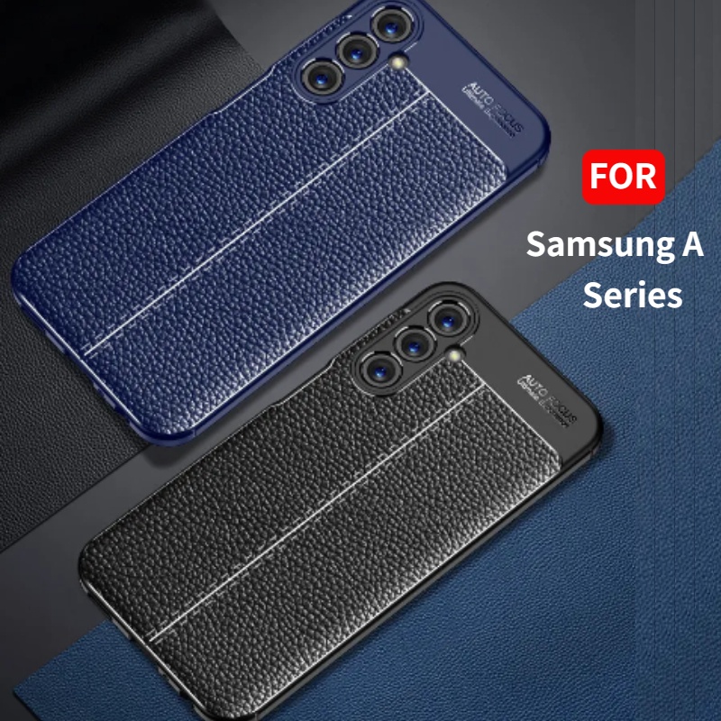 SAMSUNG สําหรับsamsung Galaxy A05 A05s 05 S A06 A15 A25 A35 A54 A24 A34 A55 หรูหราหนังโทรศัพท์กรณีกันชนกันกระแทกกรณีแฟชั่นสีทึบปกหลังSAMA55 เปลือกสีดํา
