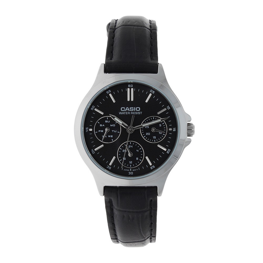 [Time Cruze] Casio LTP-V300L Chronograph Quartz Black Leather Band Black Dial Women Watch LTP-V300L