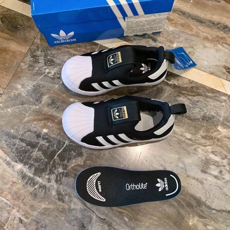 Adidas SUPERSTAR SLIP ON KIDS สีขาวดำ รองเท้า free shipping