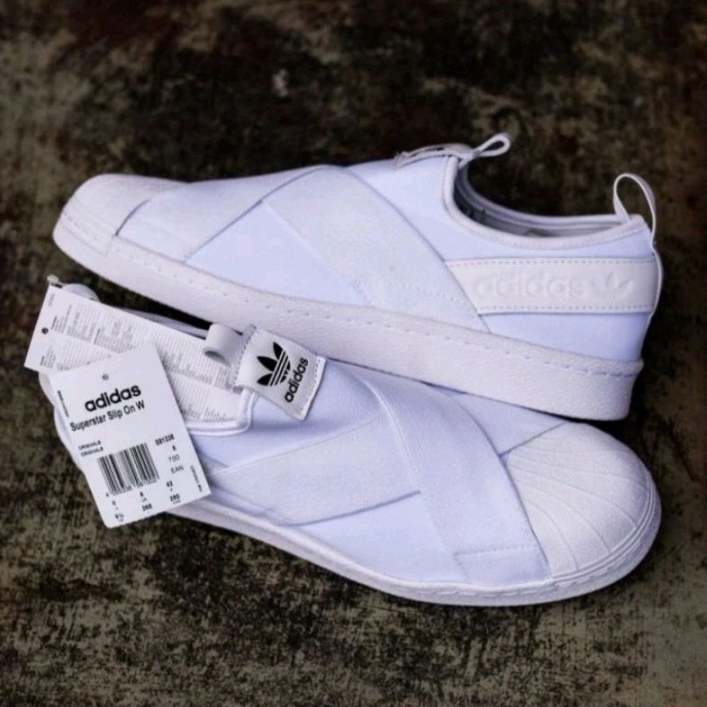 Adidas Superstar Slip on Full White Original ผ้าใบสำหรับผู้ชายผู้หญิง รองเท้า true