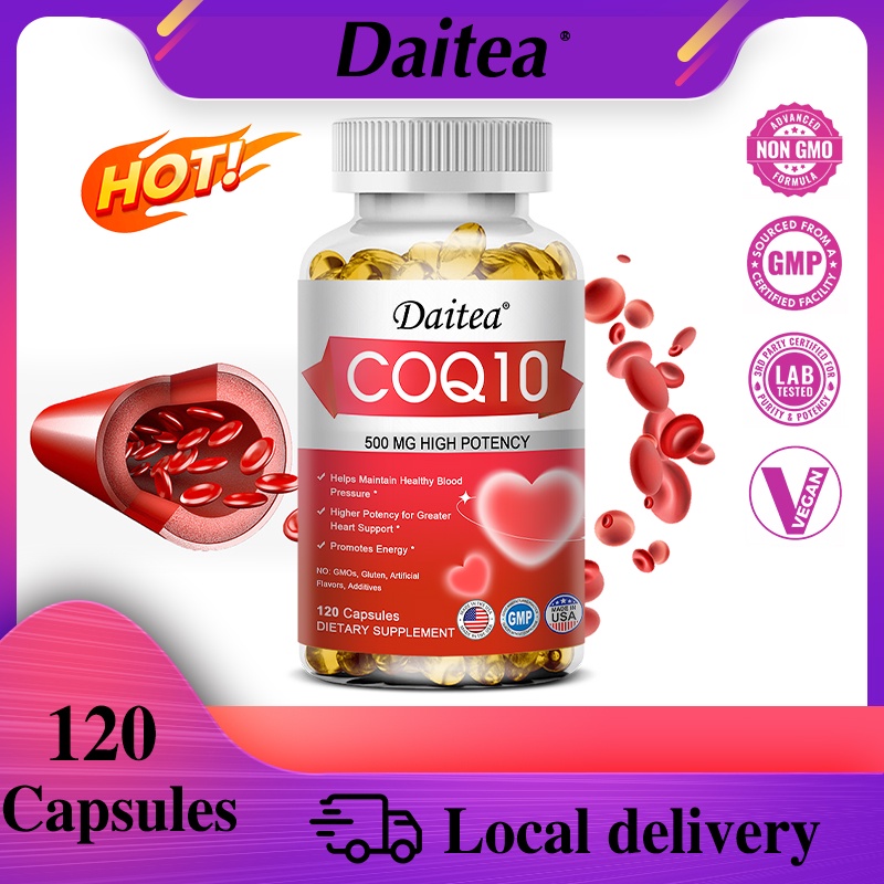 Daitea CoQ10 แคปซูลต้านอนุมูลอิสระ 500 มก. สําหรับหัวใจ สมอง ภูมิคุ้มกัน และหลอดเลือดหัวใจ 120 แคปซูล