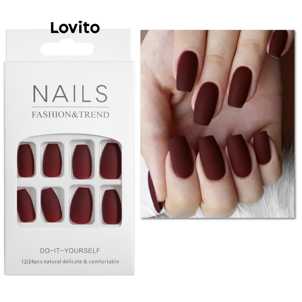 Lovito เล็บปลอม เบสิก สีเรียบ แบบด้าน สไตล์ลำลอง สำหรับผู้หญิง LFA11049