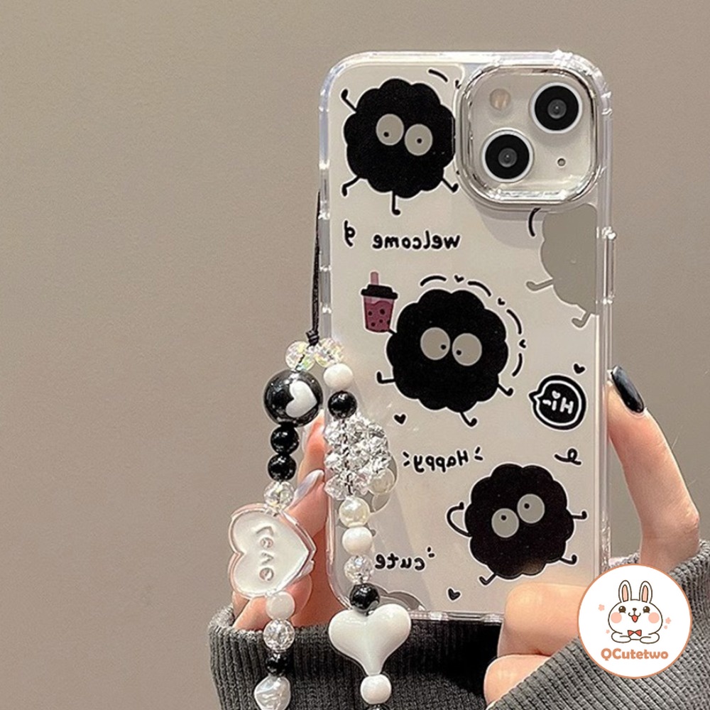 เคสโทรศัพท์มือถือ ป้องกันเลนส์กล้อง ประดับลูกปัด พร้อมกระจก และสายคล้อง สําหรับ Iphone 11 14 15 12 13 Pro Max XR XS