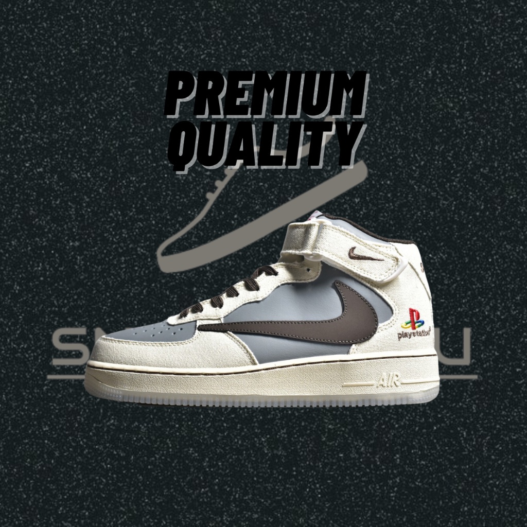[Premium] PlayStation PS5 X Travis Scott X Nike Air Force 1 AF1 Mid Casual High Top Sneakers รองเท้