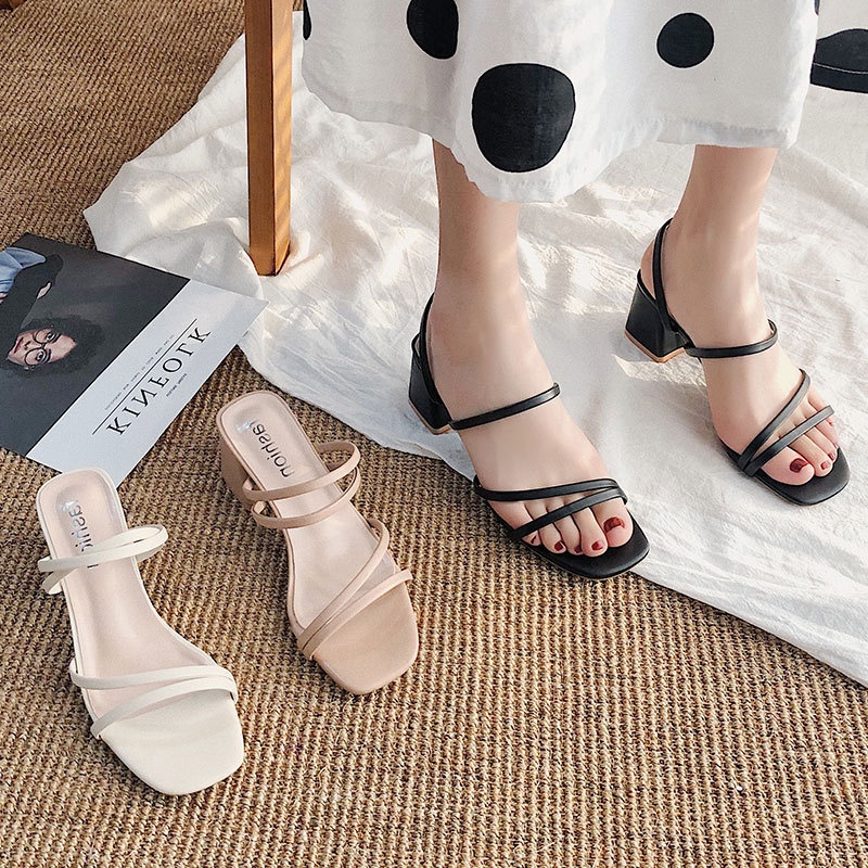 รองเท้าส้นสูงแฟชั่นสตรี รัดข้อหนังนุ่มนิ่มเกรดพรีเมียม น้ำหนักเบาใส่แล้วไม่เมื่อยเท้า
