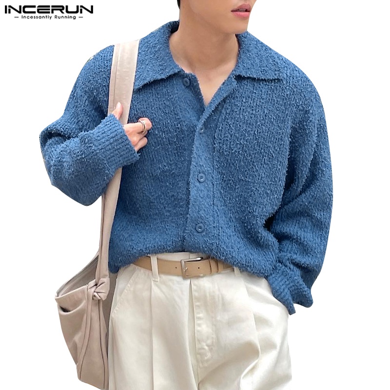 Incerun เสื้อคาร์ดิแกน แขนยาว สไตล์มินิมอล แฟชั่นสําหรับผู้ชาย