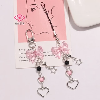 HWETR Goth Y2K โทรศัพท์ Charm Bow Heart Star พวงกุญแจจี้กระเป๋าโทรศัพท์น่ารักอุปกรณ์เสริมสําหรับสาวผู้หญิงเครื่องประดับใหม่
