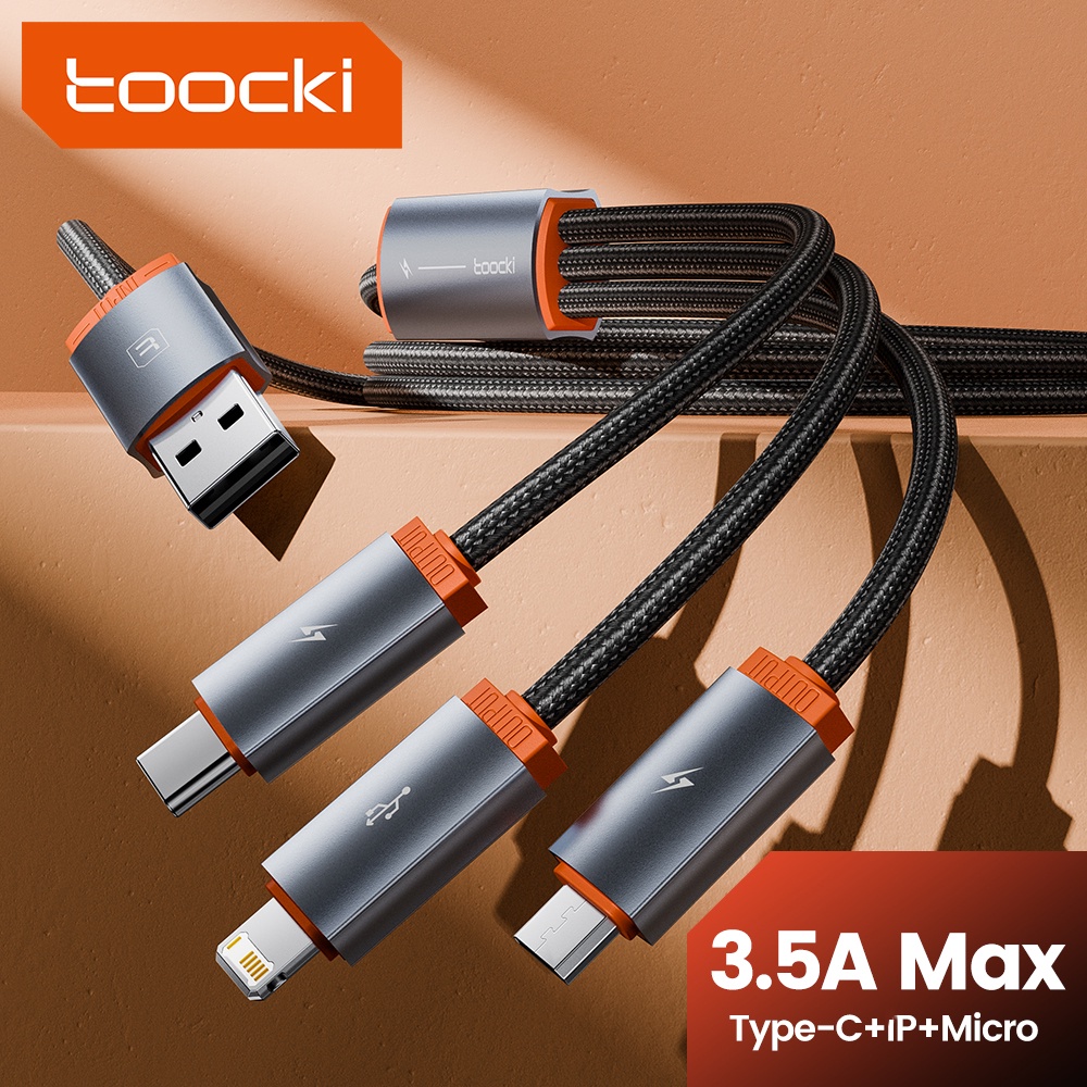 Toocki PD3.5A 3-In-1 สายเคเบิล USB เป็น Type C Micro l0S สายชาร์จเร็วมาก QC3.0 สําหรับแล็ปท็อป แท็บเล็ต โทรศัพท์