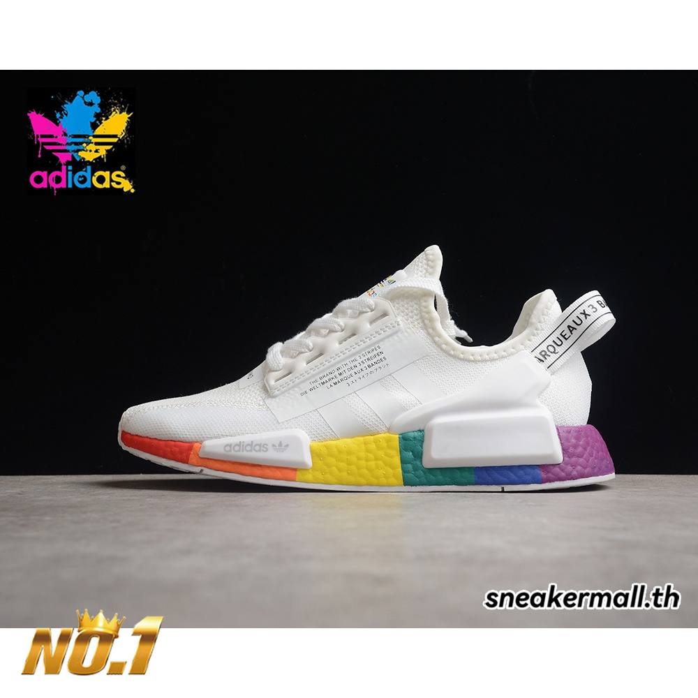 Adidas NMD R1 รองเท้ากีฬา รองเท้าวิ่ง สีขาว สําหรับผู้ชายและผู้หญิง
