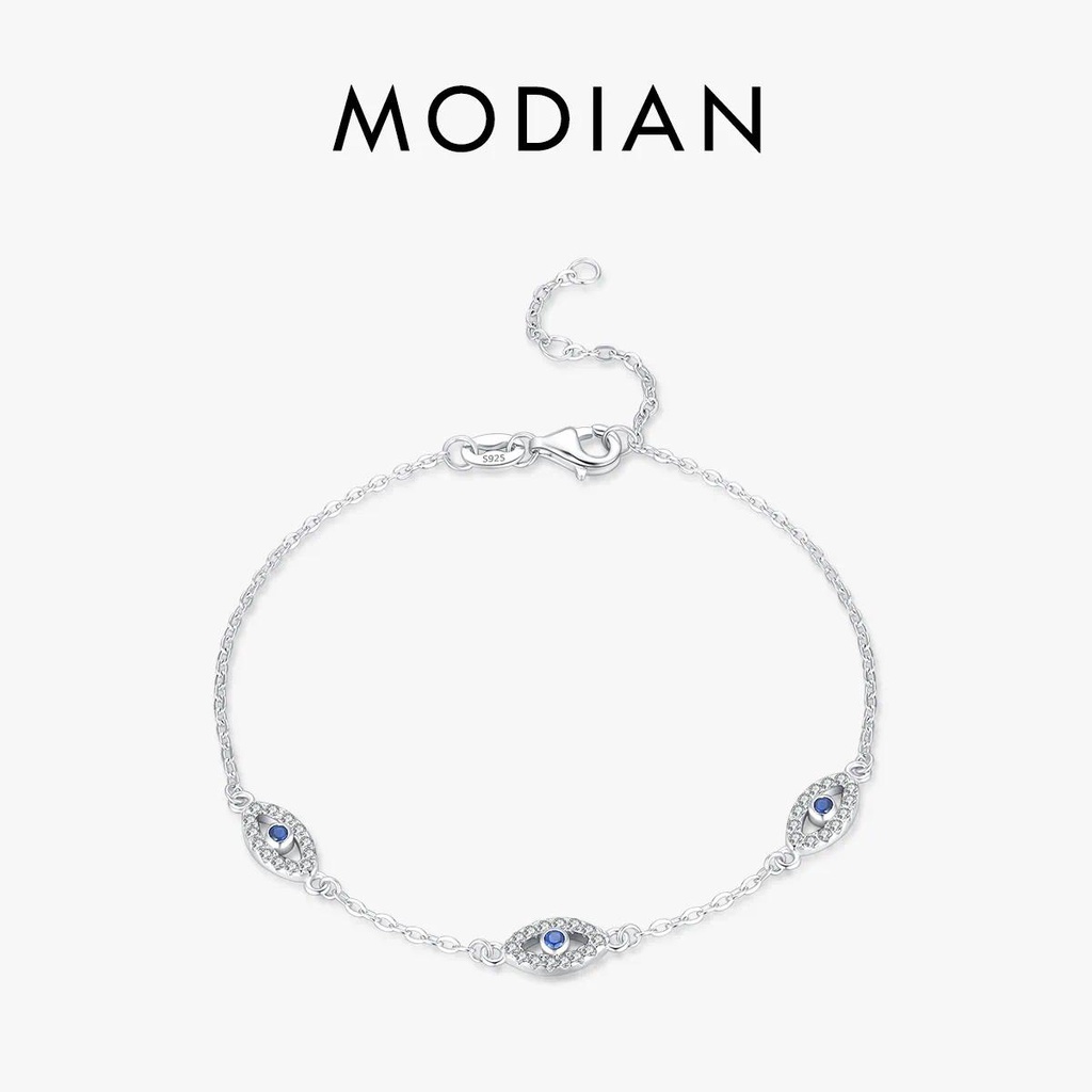 Modian 925 เงินสเตอร์ลิงElegant Blue Clear CZสร้อยข้อมือผู้หญิงเกาหลีสไตล์Blue Eyes Chain Linkเครื่องประดับFine