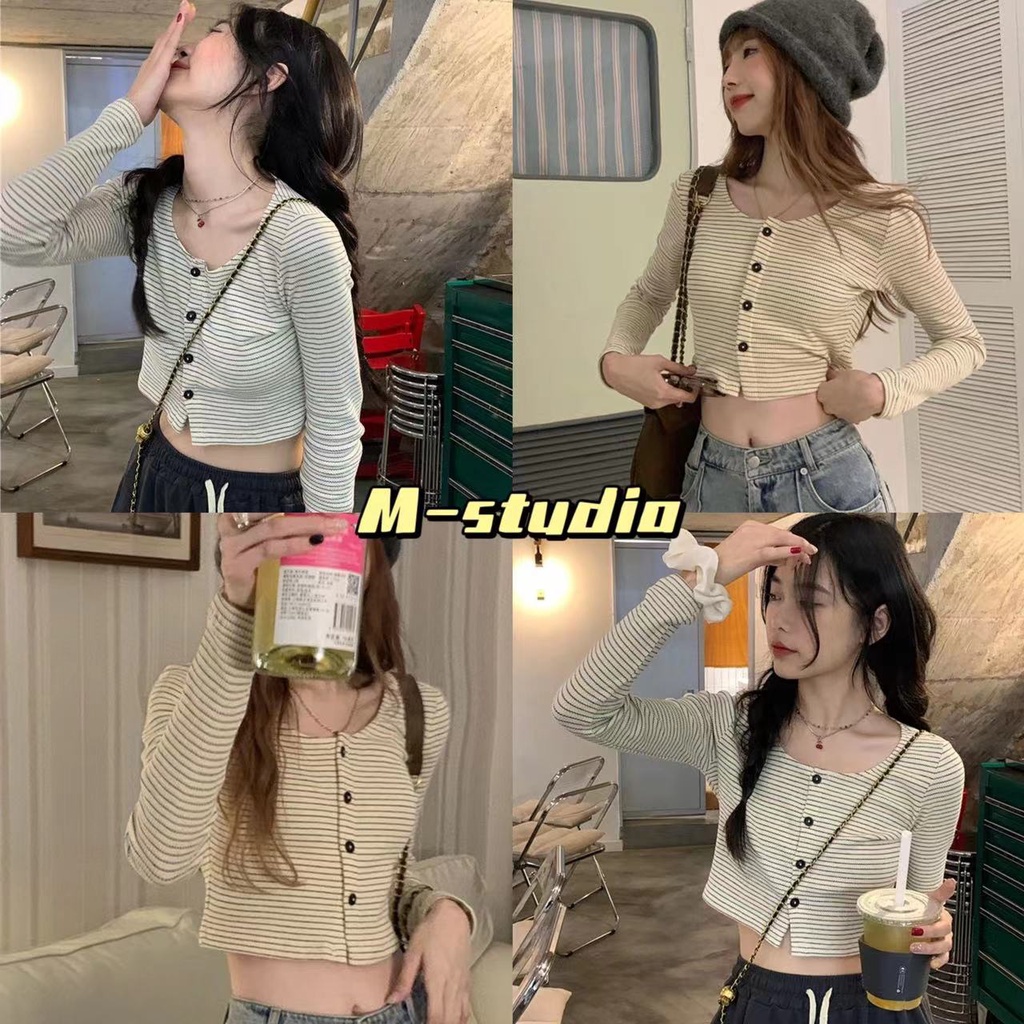 Maze*พร้อมส่ง*เสื้อดรอปไหมพรมแขนยาว กระดุมใช้งานได้จริงผ้าดีเวอร์สไตล์เกาหลีLisa(68106)