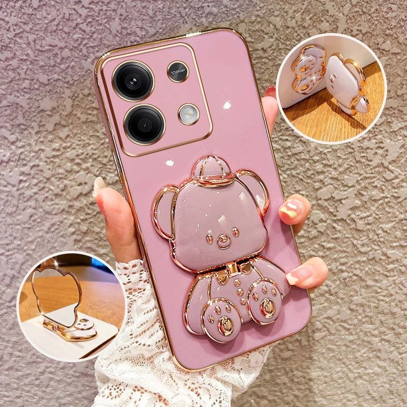เคสโทรศัพท์กันกระแทกสําหรับ Xiaomi Redmi Note 13 Pro 4G 5G Note 13 Pro Plus Note 13R Pro 5G Poco M6 Pro 4G X6 Pro 5G X6 Neo น่ารัก3D Hatted Baby Bearขาตั้งป้องกันกรณี