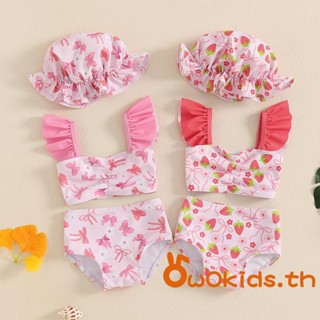เด็กวัยหัดเดินสาวชุดบิกินี่ชุดว่ายน้ําโบว์/สตรอเบอร์รี่พิมพ์…