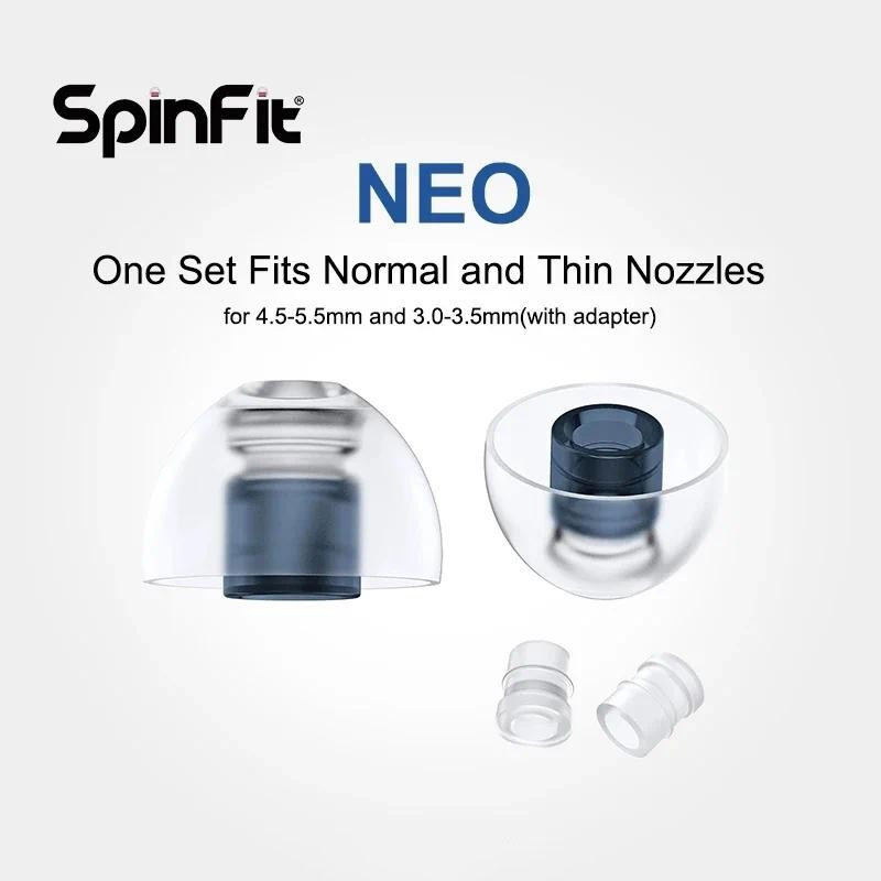 Spinfit NEO สําหรับ IEM ซิลิโคนสิทธิบัตร Eartips Secure Fit Comfort ลดอาการตอบสนองภูมิแพ้พร้อมอะแดปเตอร์สําหรับหัวฉีด Slim 1 คู่
