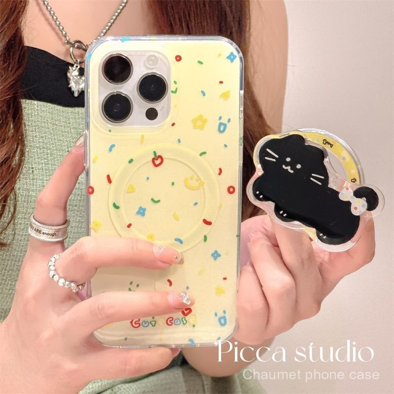 ขาตั้งแม่เหล็กแมวกราฟฟิตี้ รองรับ iPhone 16 Pro Max เคสโทรศัพท์แม่เหล็ก 15/กันตก 13/กันกระแทก 14 Plu