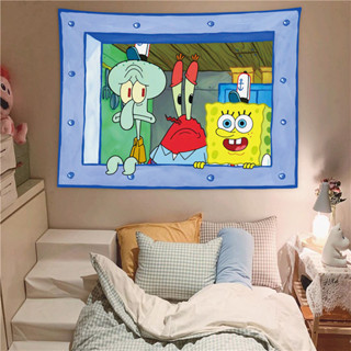 ผ้าพื้นหลัง SpongeBob น่ารักการ์ตูนตลก Squidward ผ้าแขวนตกแต…