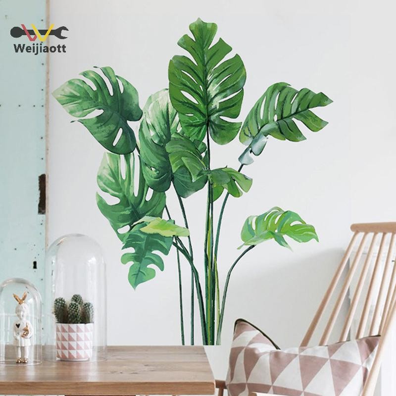 Weijiaott ขนาดใหญ่ Tropical พืชสีเขียวใบสติ๊กเกอร์ติดผนัง Home Room Decor Palm Decal TH