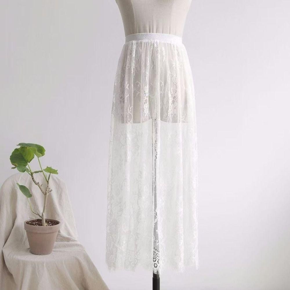 Twinkle1 ลูกไม้ Underkirt Slips, Anti-glare 75 ซม.ความปลอดภัยกระโปรง Petticoat, หวานเอวสูงหลวม Cheongsam ซับ Petticoat ผู้หญิงฤดูใบไม้ผลิ