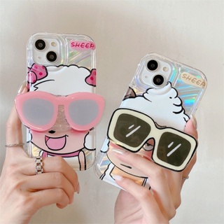 Dd เคสโทรศัพท์มือถือ ลายการ์ตูนแพะ เลเซอร์น่ารัก พร้อมขาตั้ง สําหรับ Apple iPhone 13 12 Promax XS 13 Promax 78 Plus 14 Promax 7 8