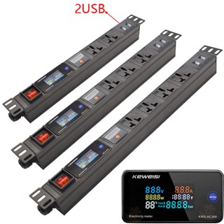 Pdu รางปลั๊กพ่วงดิจิทัล 16A 2 Usb 2 เมตร ขยายรูขนาดใหญ่