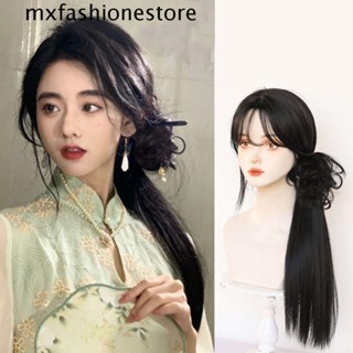 Mxfashione วิกผมหางม้าสังเคราะห์ ทนความร้อน สีดํา เข้ากับทุกการแต่งกาย คอสเพลย์ แฟชั่นฮั่นฝู สําหรับผู้หญิง