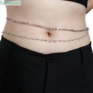 FISHSTICK1 Retro Style Belly Chain Silver Color Waist Jewelry Women Waist Chain Pearl Women Body Chain Letter Pendant Clothes Decoration Metal Belts Double Layer Bikini Waist Link/Multicolor