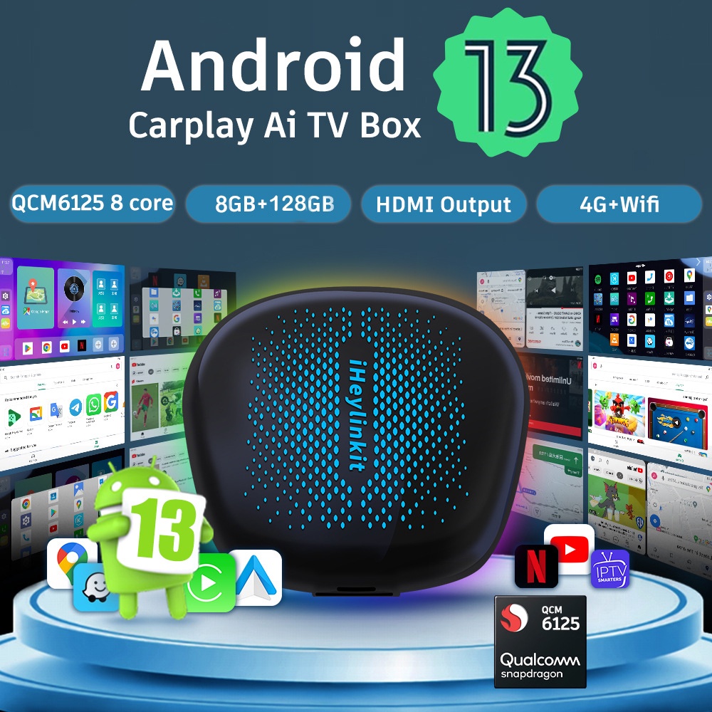 IHeylinkit CarPlay Ai Box Android 13 QCM6125 8 + 128G Ultra HDMI Output Wireless CarPlay Android Auto Google Play GPSในตัว