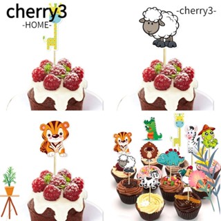 Cherry3 ท็อปเปอร์คัพเค้ก ลายสัตว์ป่า แบบใช้แล้วทิ้ง ขนาดพกพา สําหรับตกแต่งเค้กวันเกิด ปาร์ตี้ 22 ชิ้น