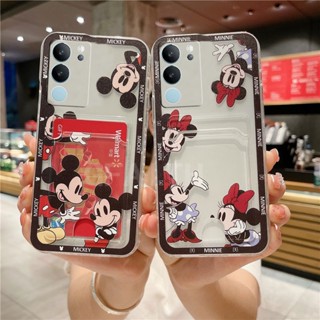 พร้อมส่ง เคสโทรศัพท์มือถือ ซิลิโคนนิ่ม TPU ลายการ์ตูนมิกกี้ มินนี่เมาส์น่ารัก พร้อมช่องใส่บัตร สําหรับ Vivo V29 5G 2023 V29