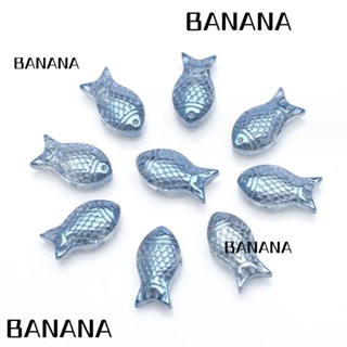 Banana1 ลูกปัดปลาแกะสลัก สองด้าน สีฟ้า 8*15 มม. 60 ชิ้น