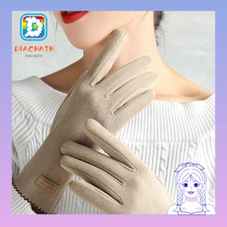 Diachath ถุงมือขี่จักรยาน, หน้าจอสัมผัส ป้องกันการลื่นไถล ถุงมือให้ความอบอุ่น, ถุงมือกํามะหยี่เยอรมัน แบบเต็มนิ้ว สําหรับผู้หญิง