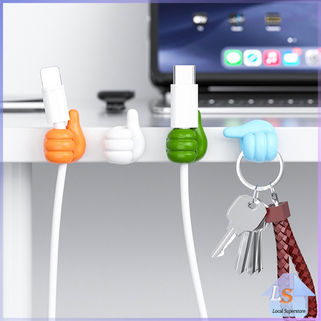 10 pcs คลิปตะขอแขวนติดผนัง อเนกประสงค์ รูปนิ้วโป้ง จัดส่งแบบคละสี Home Storage Hooks
