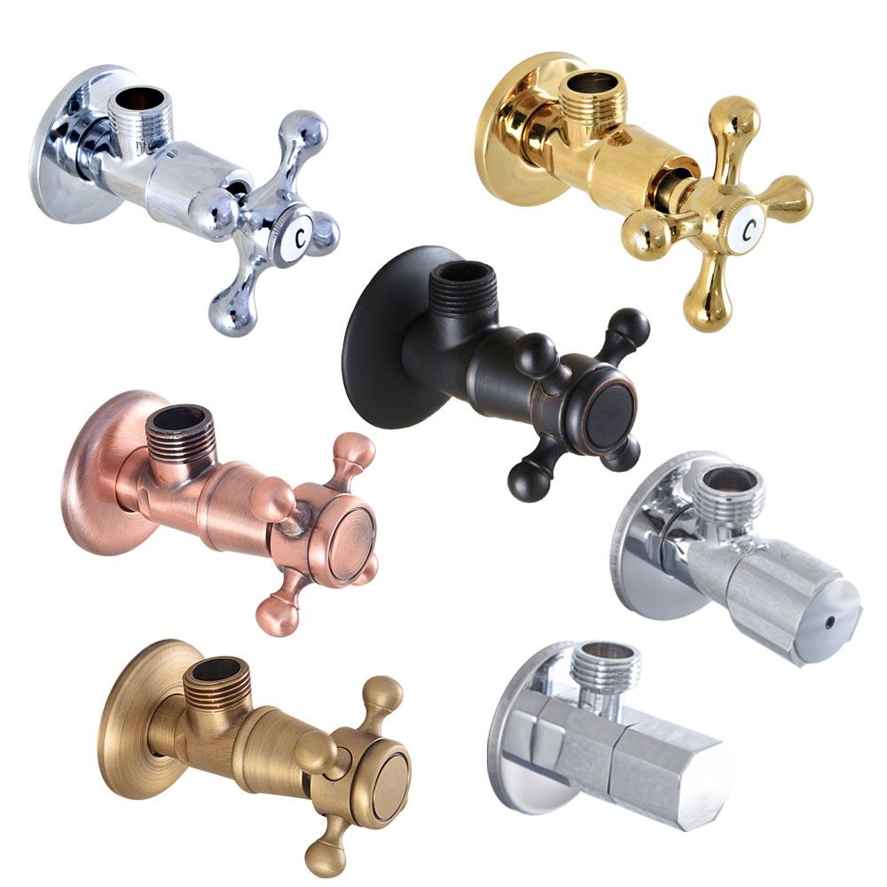 1 PC ทองเหลืองมุมวาล์ว Chrome สีดําทอง Inlet วาล์วห้องน้ํา Outlet วาล์ว G1/2 น้ําหยุดห้องน้ําโบราณอุ